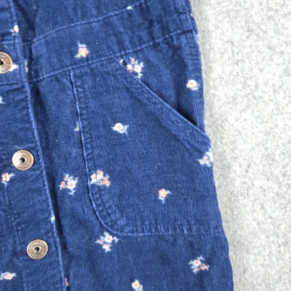 OshKosh B'gosh Floral Corduroy Jumper Dress Girls Size 10 Navy Blue Pinafore